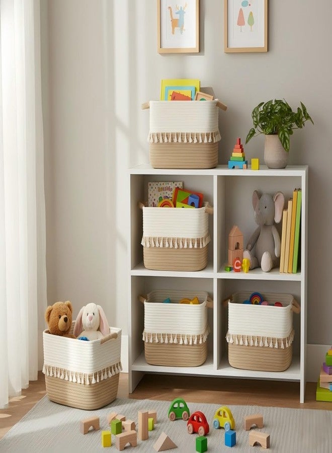 TeoKJ Woven Storage Bin Set of 3, Cotton Rope Basket for Storage, Clothes Boho Basket Bin for Organizing, Fabric Basket for Books, Plants, Pet Treats, White & Jute - Image 2