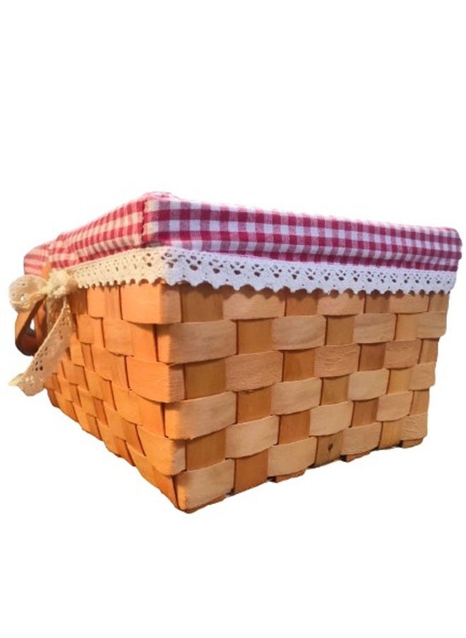 NKX Set of 3 Natural Wicker Basket with Double Handles and Washable Gingham Liner  - Image 3