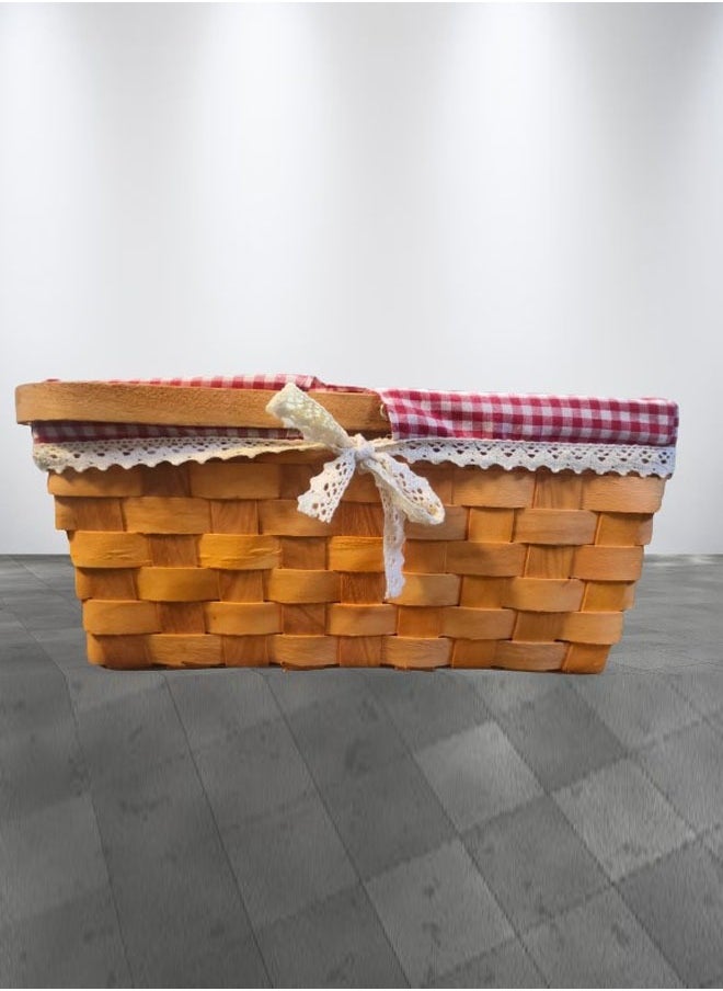 NKX Set of 3 Natural Wicker Basket with Double Handles and Washable Gingham Liner  - Image 2