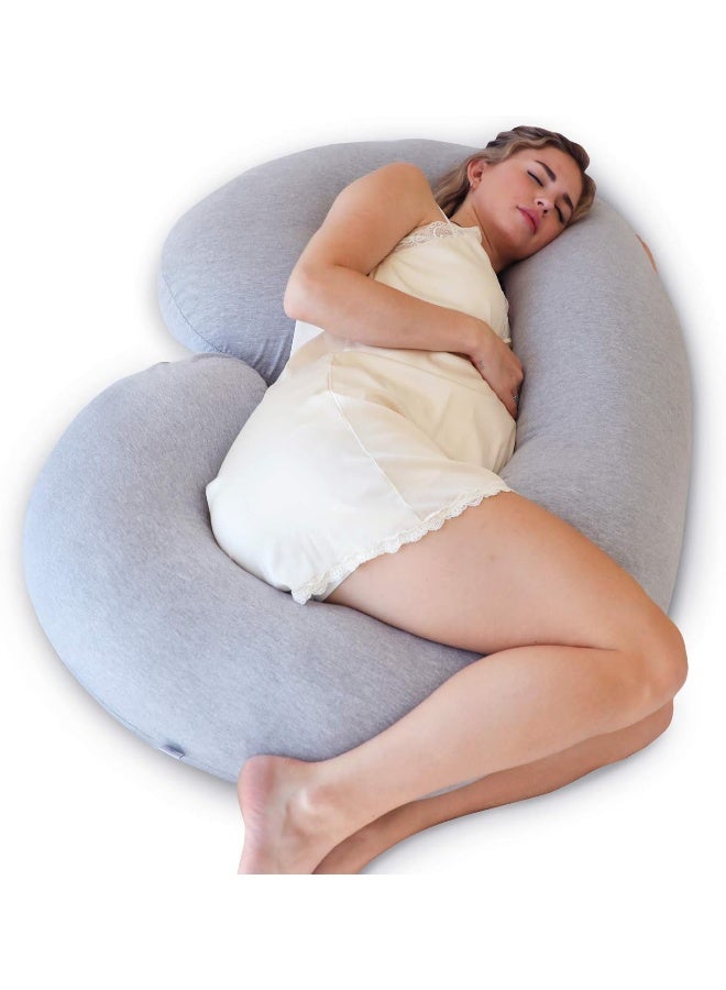 PHARMEDOC Pregnancy Pillows, C-Shape Full Body Pillow – Jersey Cover Dark Grey - Image 1