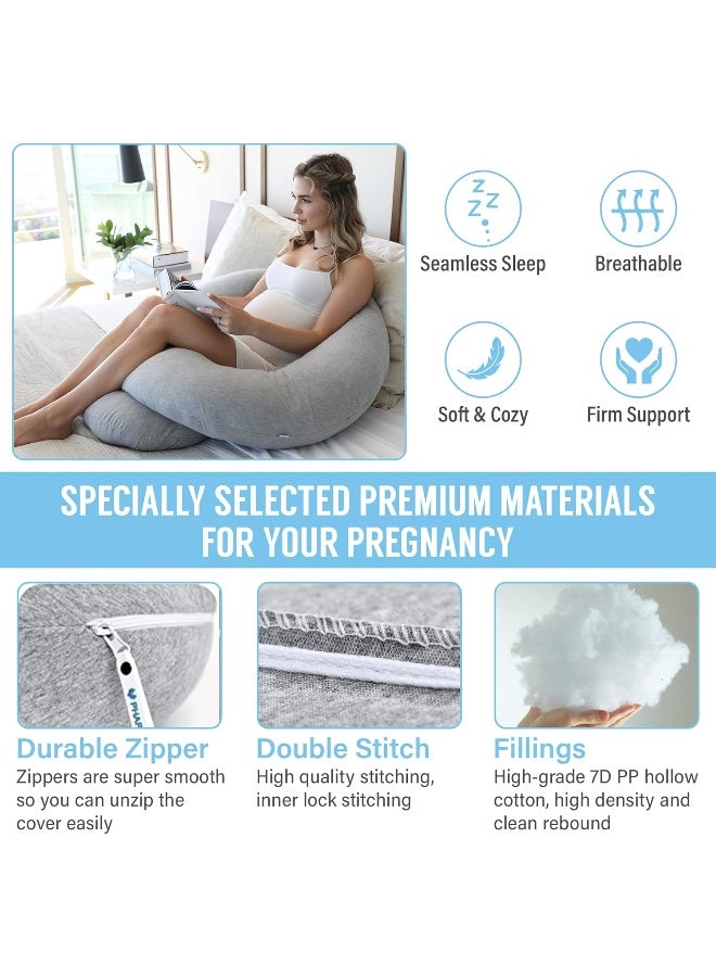 PHARMEDOC Pregnancy Pillows, C-Shape Full Body Pillow – Jersey Cover Dark Grey - Image 3