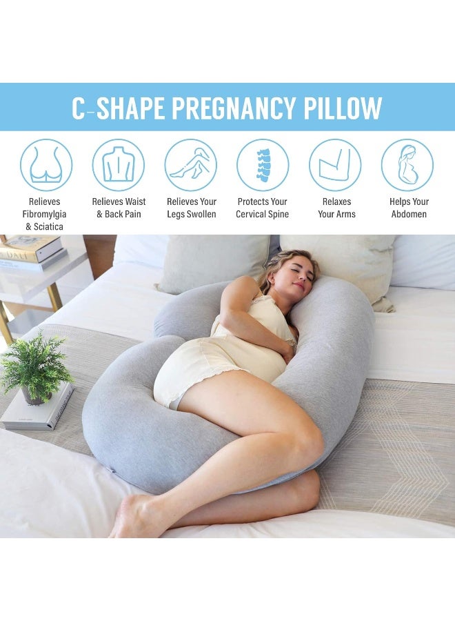 PHARMEDOC Pregnancy Pillows, C-Shape Full Body Pillow – Jersey Cover Dark Grey - Image 2