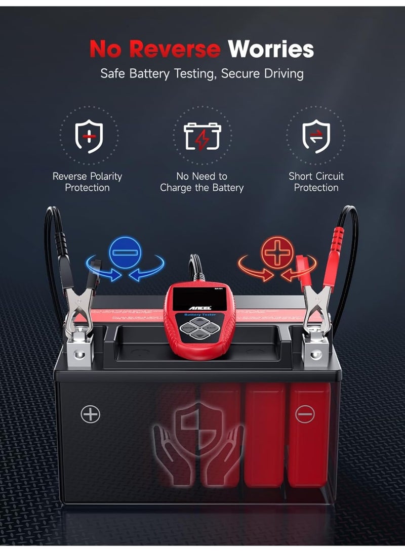 ANCEL BA101 Car Battery Tester 12V - Digital Automotive Batteries & Alternator Diagnostic Tool, 100-2000 CCA Load Capacity, Charging & Cranking Analysis for Motorcycle, Truck, Boat, RV, Marine & More - Image 3