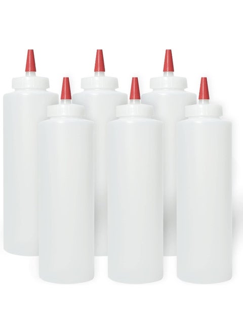 Pinnacle Mercantile Plastic Condiment Squeeze Bottles with Red Tip Cap 16-ounce Set 6