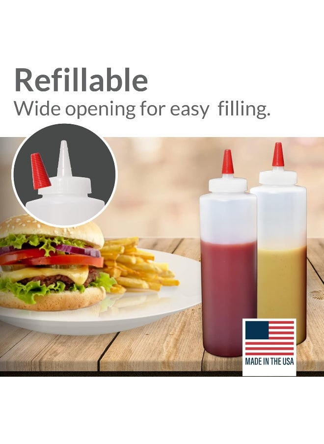 Pinnacle Mercantile Plastic Condiment Squeeze Bottles with Red Tip Cap 16-ounce Set 6