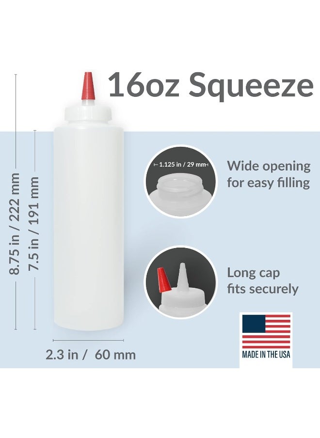 Pinnacle Mercantile Plastic Condiment Squeeze Bottles with Red Tip Cap 16-ounce Set 6