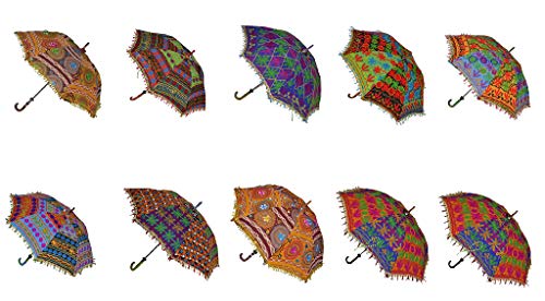 Rajasthali Indian Handmade Designer Cotton Fashion Multi Colored Umbrella Embroidery Boho Umbrellas Parasol 10 Pcs Lot - Image 1
