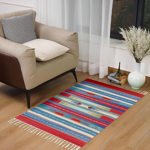 MDZ® Hand Woven Cotton Traditional Kilim Rug, Style: Traditional, Color: Multi, Size: 2'x3' Feet / 24"x36" Inches / 60X90 cm, for Kids Room, Living Room, Dining Room & Bedroom (Multi_1) - Image 1