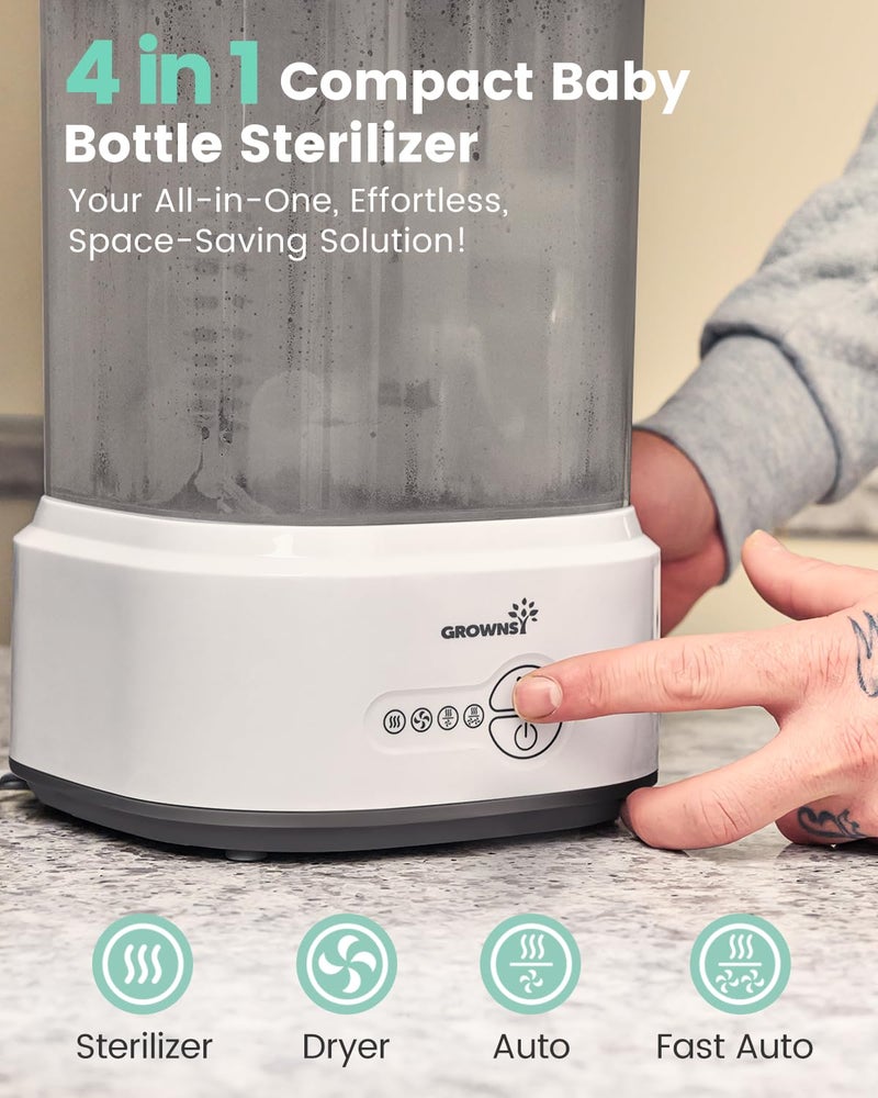 GROWNSY Bottle Sterilizer and Dryer, Compact Electric Steam Baby Bottle Sterilizer (Esterilizador de Biberones), Bottle Sanitizer for Baby Bottles, Pacifiers, Pump Parts Black  - Image 2