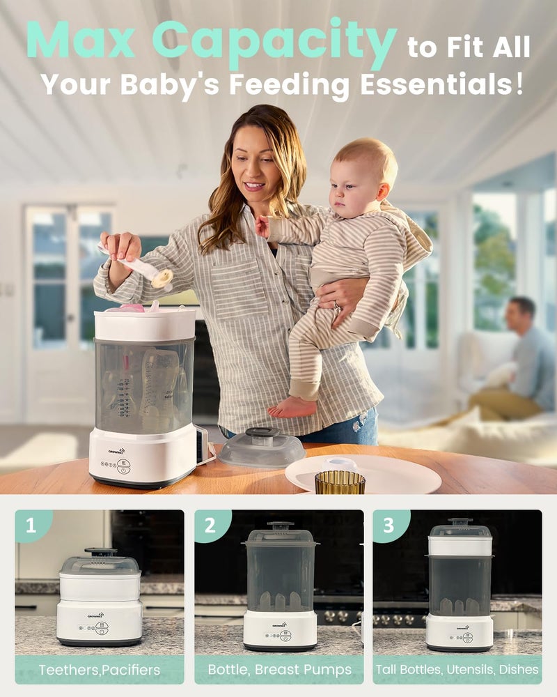 GROWNSY Bottle Sterilizer and Dryer, Compact Electric Steam Baby Bottle Sterilizer (Esterilizador de Biberones), Bottle Sanitizer for Baby Bottles, Pacifiers, Pump Parts Black  - Image 5