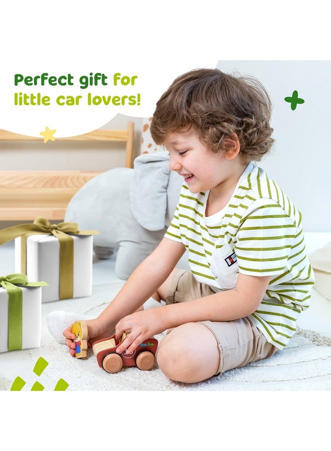 Bimi Boo Bimi Boo Wooden Car Set for Toddlers - Two Piece Push and Go Cars with Playable Chunky Characters - Grasping Race Cars for Boys and Girls  - Image 4