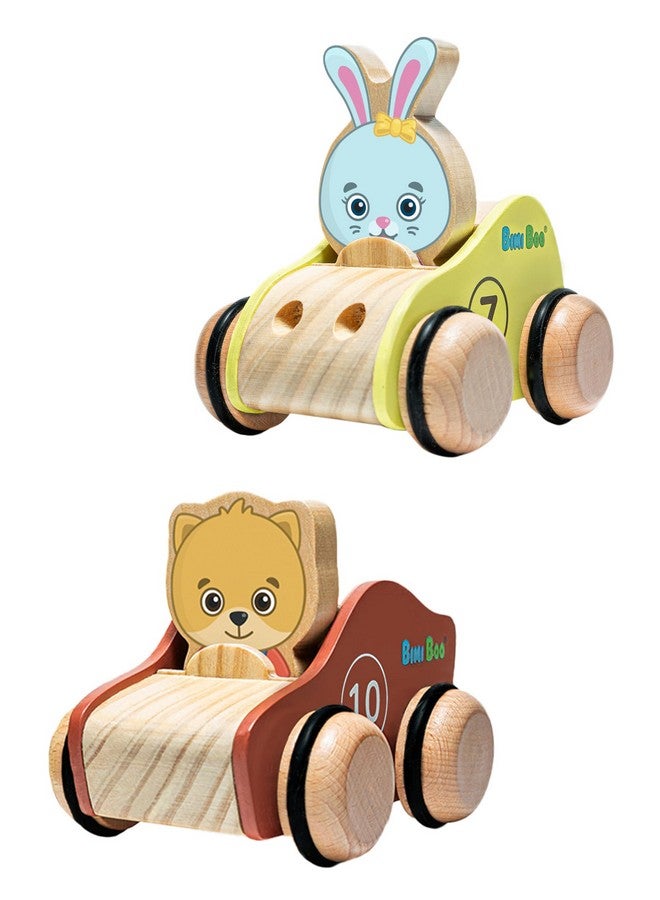 Bimi Boo Bimi Boo Wooden Car Set for Toddlers - Two Piece Push and Go Cars with Playable Chunky Characters - Grasping Race Cars for Boys and Girls  - Image 1