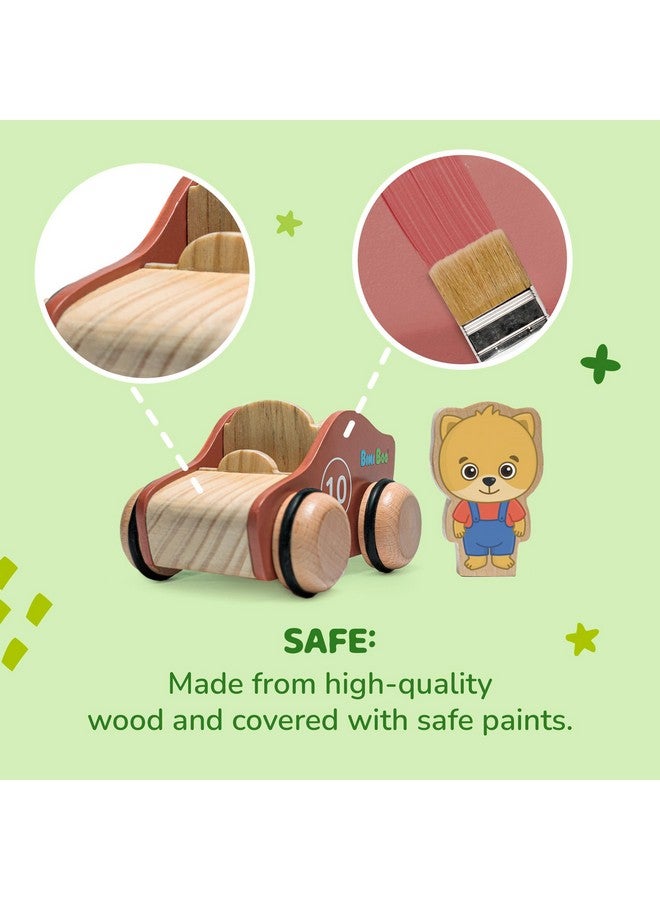 Bimi Boo Bimi Boo Wooden Car Set for Toddlers - Two Piece Push and Go Cars with Playable Chunky Characters - Grasping Race Cars for Boys and Girls  - Image 3