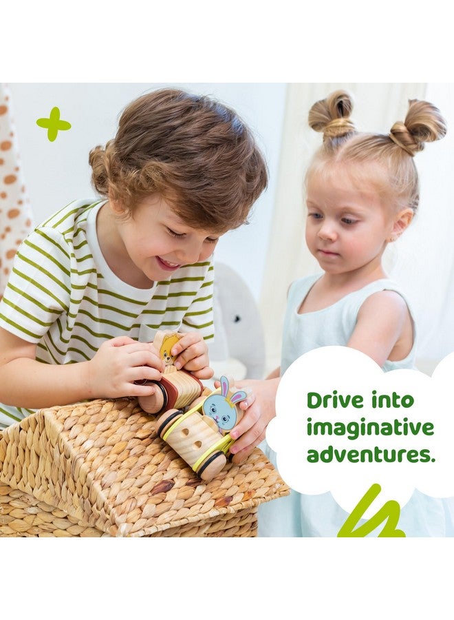 Bimi Boo Bimi Boo Wooden Car Set for Toddlers - Two Piece Push and Go Cars with Playable Chunky Characters - Grasping Race Cars for Boys and Girls  - Image 2