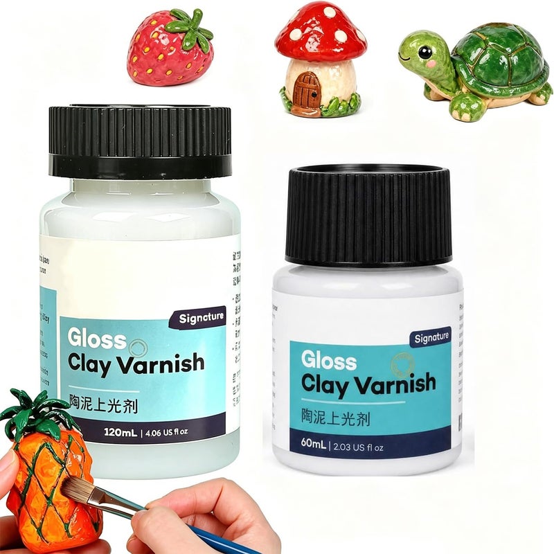 Makbeaty Clay Varnish, Gloss Acrylic Varnish for Air-Dry Clay, Ceramics, Wood, Oil Paintings, Waterproof Glaze, Prevents Crazing & Yellowing, Durable Gloss Finish for Artwork Protection (60ml+120ml) - Image 1