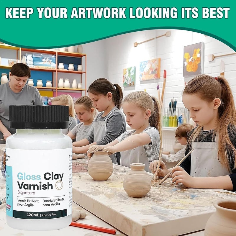 Makbeaty Clay Varnish, Gloss Acrylic Varnish for Air-Dry Clay, Ceramics, Wood, Oil Paintings, Waterproof Glaze, Prevents Crazing & Yellowing, Durable Gloss Finish for Artwork Protection (60ml+120ml) - Image 3
