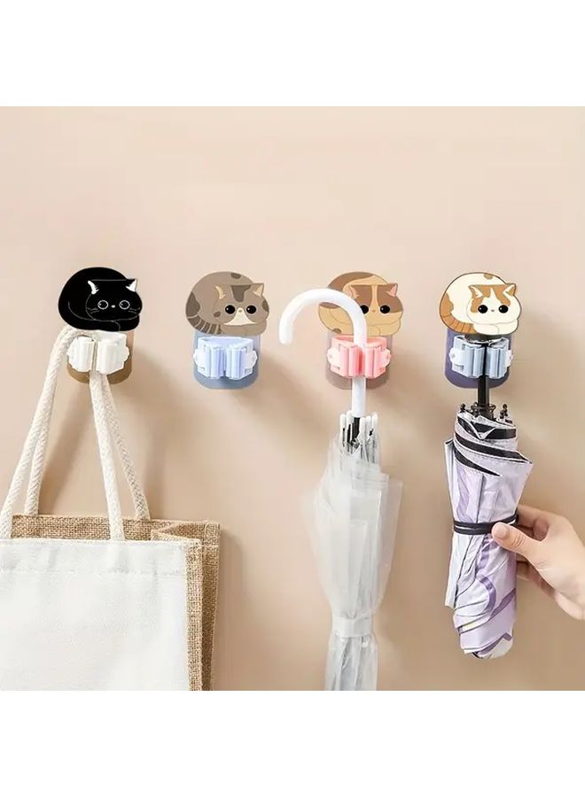 4pcs Self Adhesive Cat Shaped Wall Mounted Hooks Broom And Mop Hanger Space Saving Durable Plastic Holder For Brooms Mops Pencils Easy Install No Screws Multi Purpose Organizer For Room Bathroom Utility - Image 2