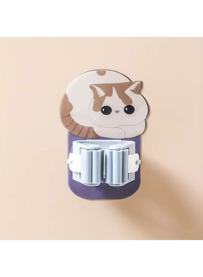 4pcs Self Adhesive Cat Shaped Wall Mounted Hooks Broom And Mop Hanger Space Saving Durable Plastic Holder For Brooms Mops Pencils Easy Install No Screws Multi Purpose Organizer For Room Bathroom Utility - Image 5