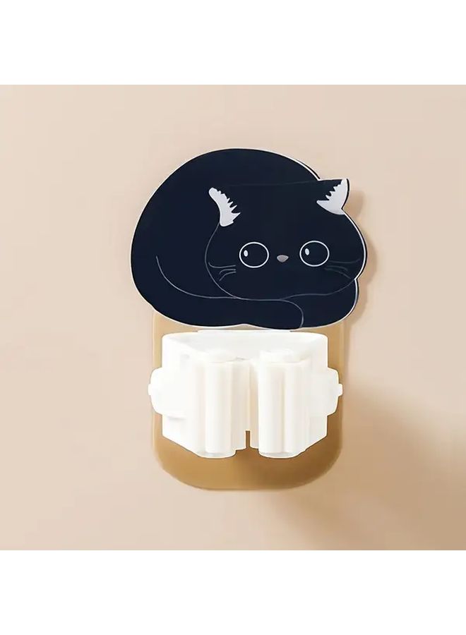 4pcs Self Adhesive Cat Shaped Wall Mounted Hooks Broom And Mop Hanger Space Saving Durable Plastic Holder For Brooms Mops Pencils Easy Install No Screws Multi Purpose Organizer For Room Bathroom Utility - Image 4
