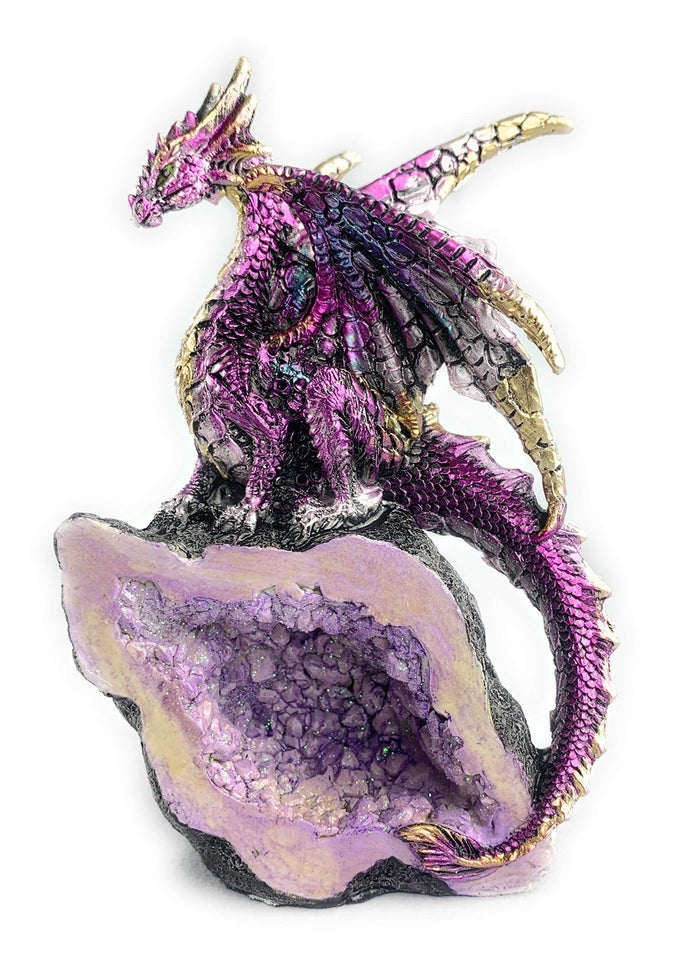 AINT IT NICE DRAGON STATUE ROCK FAUX GEODE CAVERN SPARKLING MEDIEVAL COLLECTIBLE FANTASY DRAGON FIGURINE DCOR PURPLE 35L X 25W X 55H INCHES