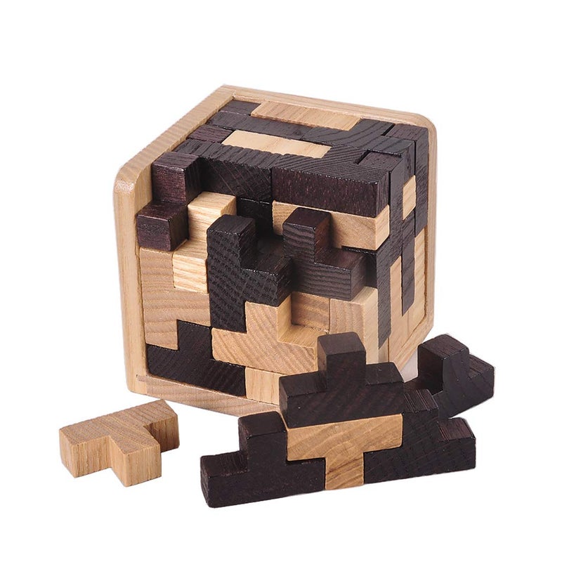 KINGOU Wooden Brain Puzzle Cube 3D Brain Teaser Puzzles 54 Pieces TShaped Blocks Builder Creative Educational Toy for Kids and Adults Desk Puzzles for Gift - Image 2