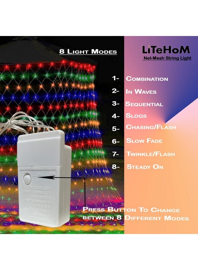 Litehom أضواء خيوط شبكة LED من لايتهوم، 6.6 قدم × 6.6 قدم، 144 LED، 8 أوضاع زينة ديوالي مع أضواء ديوالي لتزيين المنزل! أضواء ديوالي LED، أضواء LED لتزيين المنزل (أضواء شبكة متعددة)  - Image 3