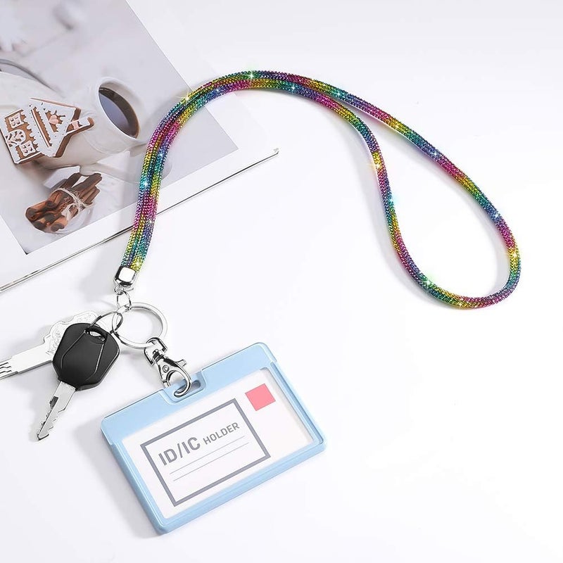 Soleebee Rhinestone Office Lanyard, 31.5'' Bling Neck Lanyard with Metal Clasp & Keyring, Crystal Lanyard for Women, ID Card, Keys Strap (Rainbow) - Image 4