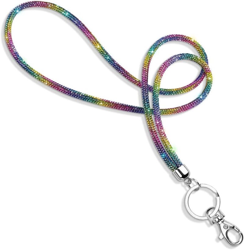 Soleebee Rhinestone Office Lanyard, 31.5'' Bling Neck Lanyard with Metal Clasp & Keyring, Crystal Lanyard for Women, ID Card, Keys Strap (Rainbow) - Image 1