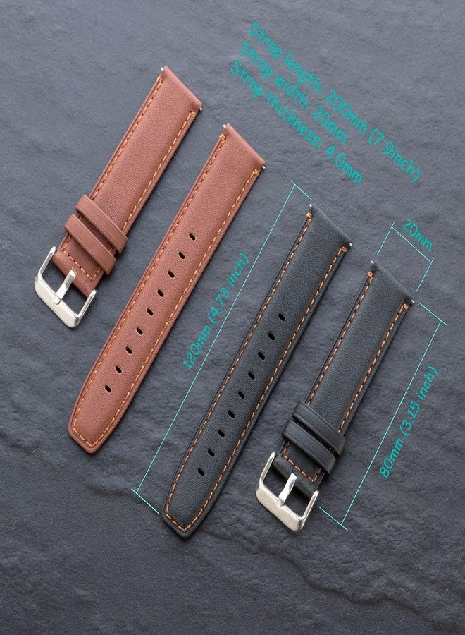 Snowoxen Galaxy Watch Active 2 Bands 2 Pack, Compatible with Samsung Galaxy Active 2 Watch Band, for Galaxy Watch Active 2 40mm/active 2 44mm/active, 20mm Leather Men Women Bands(Black+Brown) - Image 3