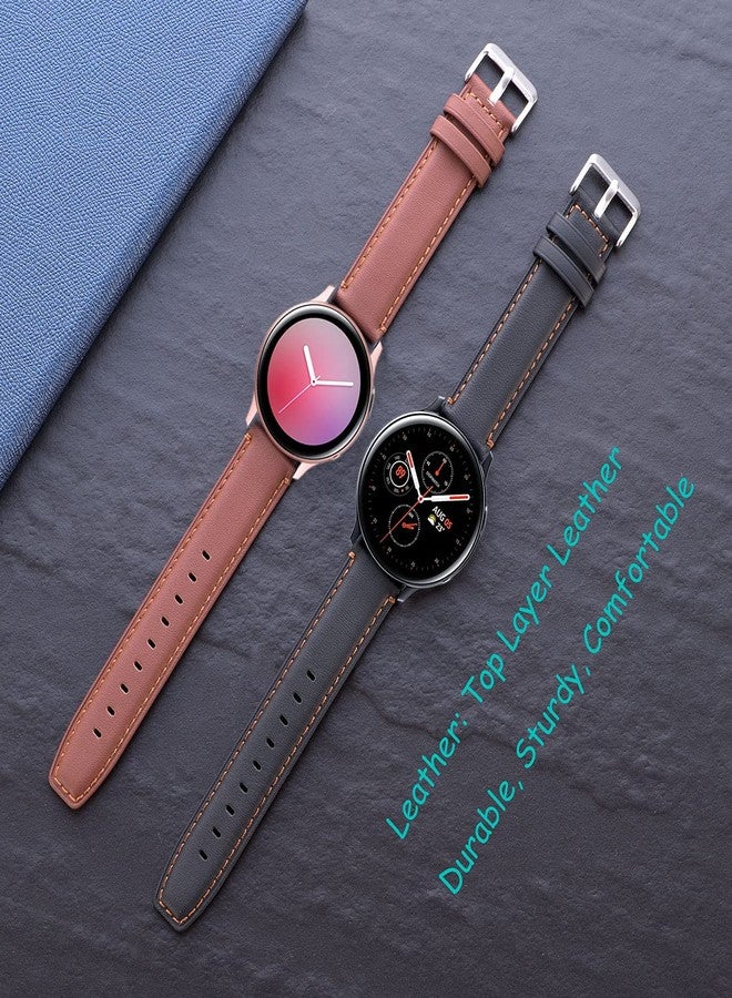 Snowoxen Galaxy Watch Active 2 Bands 2 Pack, Compatible with Samsung Galaxy Active 2 Watch Band, for Galaxy Watch Active 2 40mm/active 2 44mm/active, 20mm Leather Men Women Bands(Black+Brown) - Image 2