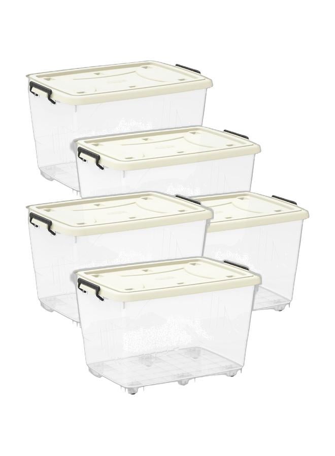 Cosmoplast 82L Clear Plastic Storage Box With Wheels & Lockable Lid (Pack Of 5) - Image 1