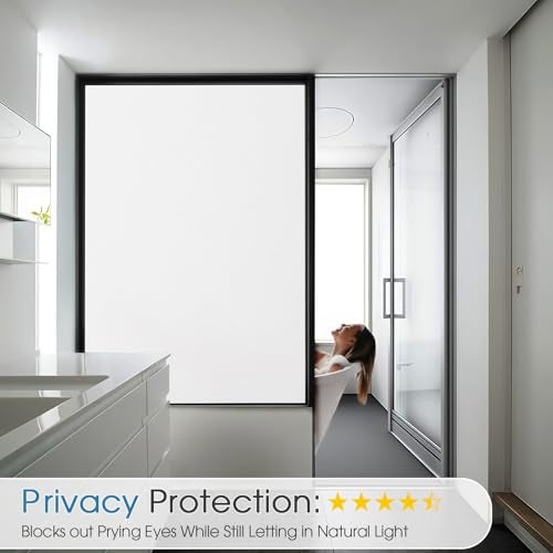 Coavas Window Privacy Film Frosted Glass Static Clings,Bathroom Frosting Decorative Window Stickers, Heat UV Blocking Anti-Glare Door Window Coverings Day and Night (17.5 x 78.7 Inch, White) - Image 2