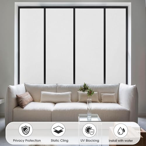 Coavas Window Privacy Film Frosted Glass Static Clings,Bathroom Frosting Decorative Window Stickers, Heat UV Blocking Anti-Glare Door Window Coverings Day and Night (17.5 x 78.7 Inch, White) - Image 4