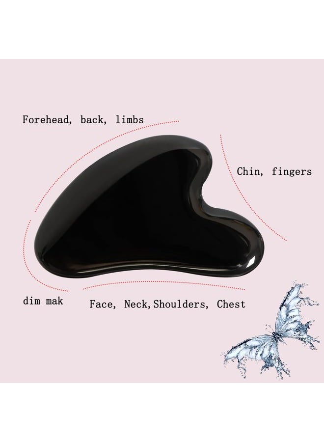 YAMHOHO Gua Sha Jade Stone Gua Sha Massage Tool, Guasha Tool for Face and Body Skin Massage. Tools for SPA Acupuncture, Pink Stone for Body Face Neck and Eye, Skin Care Gift for Woman (Black) - Image 5