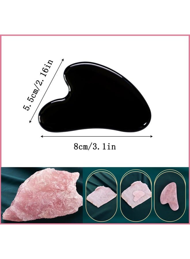 YAMHOHO Gua Sha Jade Stone Gua Sha Massage Tool, Guasha Tool for Face and Body Skin Massage. Tools for SPA Acupuncture, Pink Stone for Body Face Neck and Eye, Skin Care Gift for Woman (Black) - Image 2