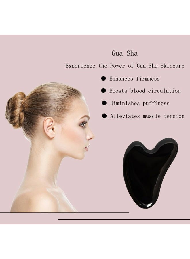 YAMHOHO Gua Sha Jade Stone Gua Sha Massage Tool, Guasha Tool for Face and Body Skin Massage. Tools for SPA Acupuncture, Pink Stone for Body Face Neck and Eye, Skin Care Gift for Woman (Black) - Image 3