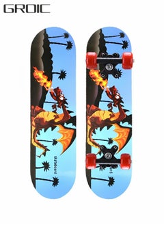 GROIC Skateboards Four-Wheel Skateboard Medium Size Board Dinosaur Theme Colorful Double-Sided Pattern for Beginner Skateboard or Kids Youth 24 Inch  - Image 1
