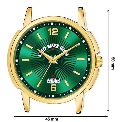 CLOUDWOOD Analog Green Dial Day and Date Function Golden Stainless Steel Watch for Men & Boys -CLWD74 (Green) - Image 4