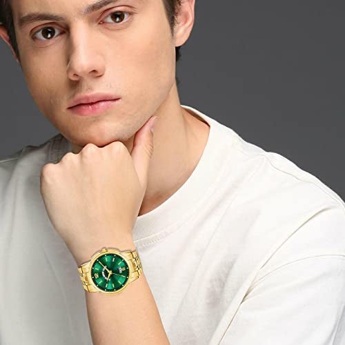 CLOUDWOOD Analog Green Dial Day and Date Function Golden Stainless Steel Watch for Men & Boys -CLWD74 (Green) - Image 5