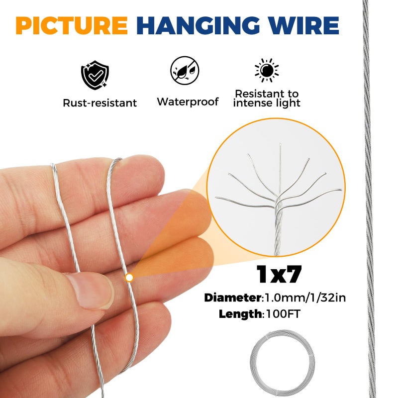kosprie Picture Hanging Wire, 100 Feet Picture Frame Wire for Wall Frames, Canvas Paintings, Holiday Decor, Artwork,Garden Frames,Patio Decor, Photos, Supports Up to 30lbs - Image 2