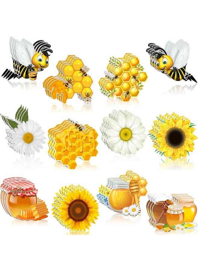 Hotop 48 Pieces Bee Theme Cutouts Classroom Bulletin Board Decoration Honey Cutouts Honeycombs Bee House Cutouts Daisy Sunflowers Cutouts For Chalkboard Wall Bee Birthday Party Decor - Image 1
