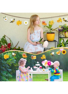 Hotop 48 Pieces Bee Theme Cutouts Classroom Bulletin Board Decoration Honey Cutouts Honeycombs Bee House Cutouts Daisy Sunflowers Cutouts For Chalkboard Wall Bee Birthday Party Decor  - Image 5