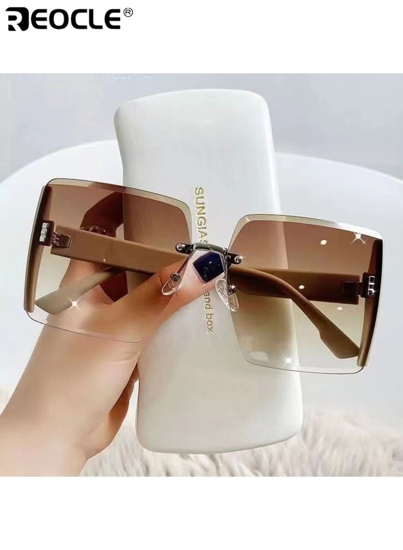 ريوكل نظارات شمسية مستطيلة عتيقة نظارات شمسية كبيرة مربعة للنساء حماية من الأشعة فوق البنفسجية UV400 نظارات قيادة بإطار مربع عصري - Image 1