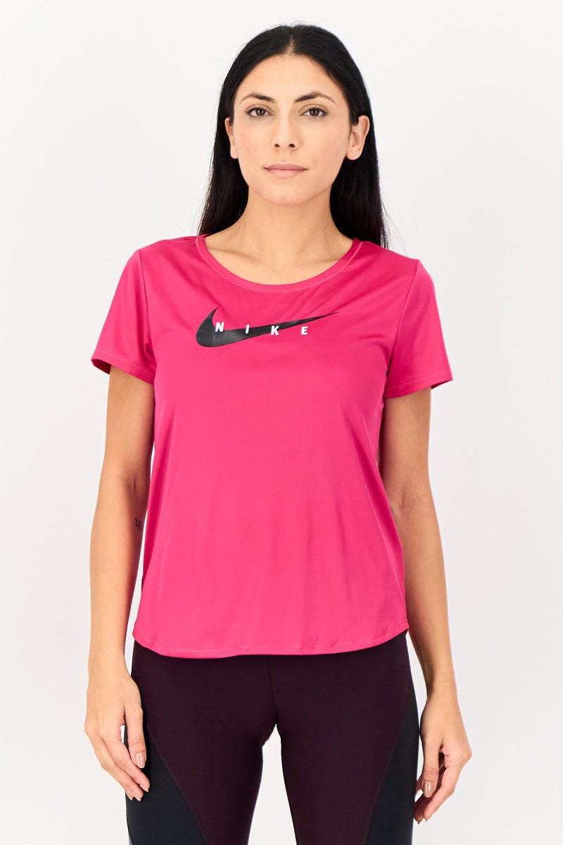 Nike Women Standard Fit Short Sleeve Running T-Shirt, Pink - Image 1