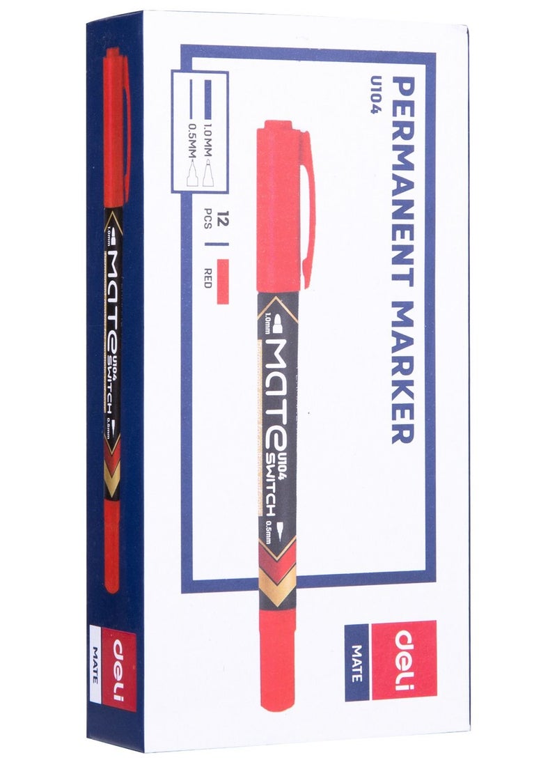 Deli 12 Piece Twin Double Sided Permanent Marker Red - Image 3