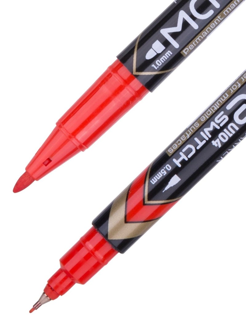 Deli 12 Piece Twin Double Sided Permanent Marker Red - Image 4