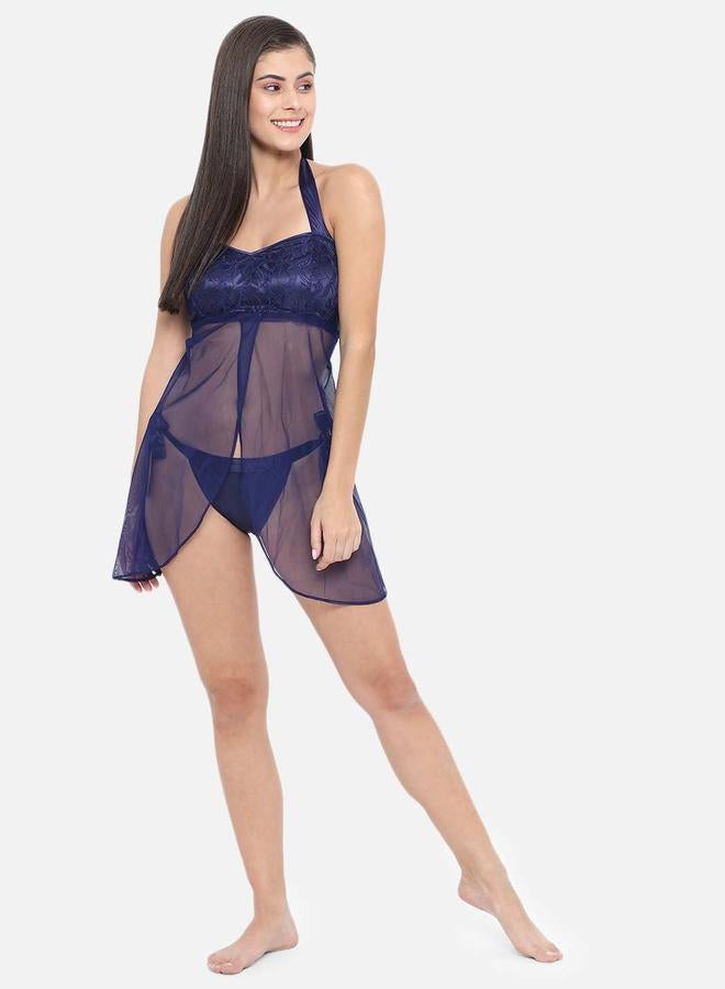 Take Two Lace Halter Neck Asymmetric Hem Babydoll By KLAMOTTEN - Image 1