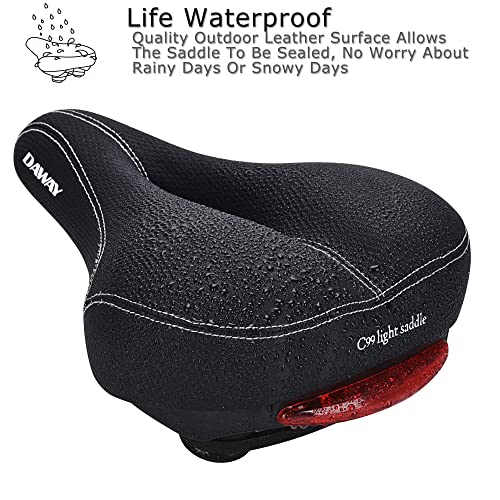 DAWAY C99 Men Women Bike Seat - Comfortable Memory Foam Padded Bicycle Saddle with Taillight, Waterproof Wide Leather Cushion, Dual Spring Suspension, Shock Absorbing, Fits Road, MTB, Exercise Bikes﻿ - Image 5