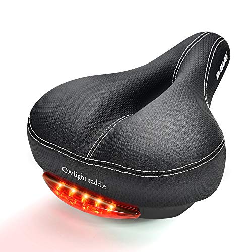 DAWAY C99 Men Women Bike Seat - Comfortable Memory Foam Padded Bicycle Saddle with Taillight, Waterproof Wide Leather Cushion, Dual Spring Suspension, Shock Absorbing, Fits Road, MTB, Exercise Bikes﻿ - Image 1