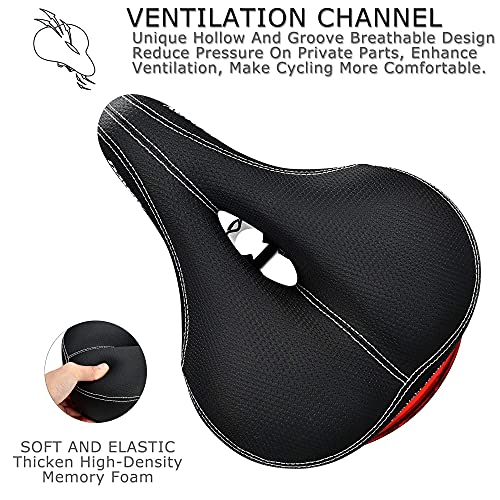 DAWAY C99 Men Women Bike Seat - Comfortable Memory Foam Padded Bicycle Saddle with Taillight, Waterproof Wide Leather Cushion, Dual Spring Suspension, Shock Absorbing, Fits Road, MTB, Exercise Bikes﻿ - Image 4
